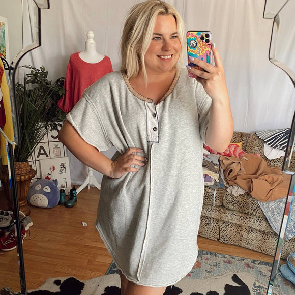 Free People Dresses & Skirts - Free People Beige Round Neck Exposed Seam Sweatshirt Dress